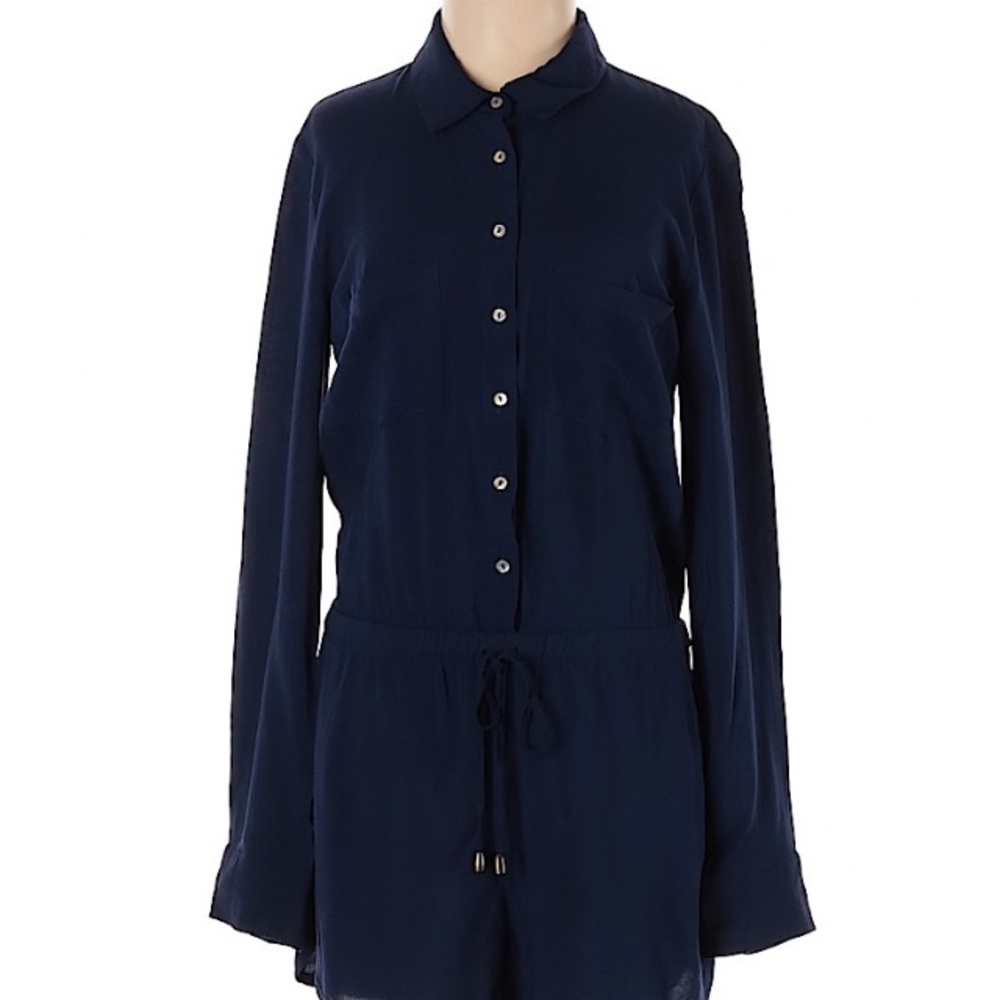 Navy blue collared and button down romper